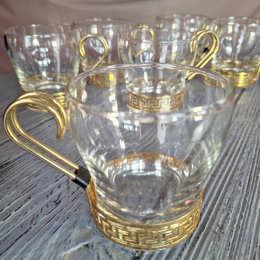 Vintage Libbey Glass Co. "Greek Key" Continental Coffee Cups 6 - Picture 8 of 10